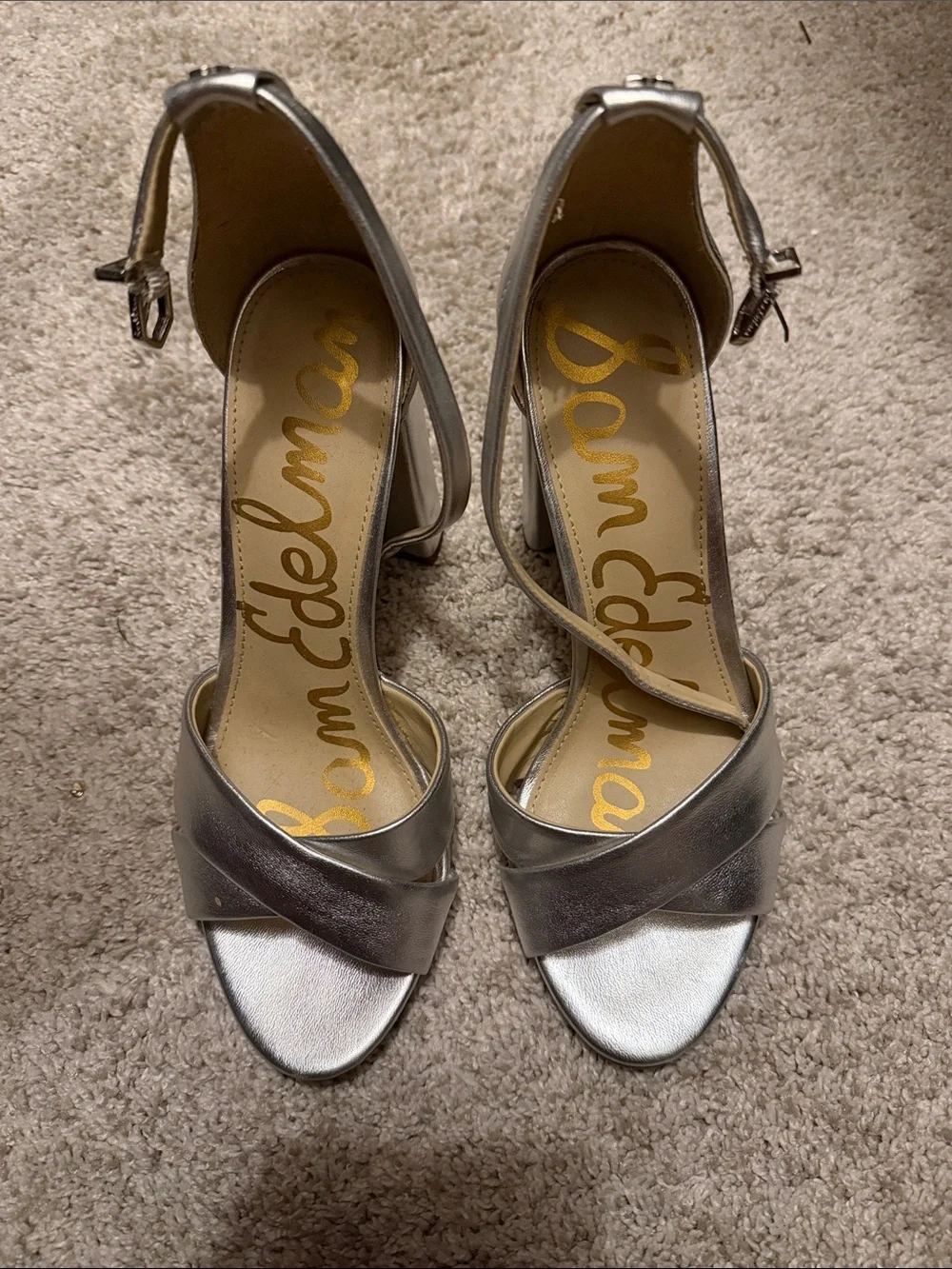 Sam Edelman Silver Ankle-Strap Block Heel Sandal Size 7.5